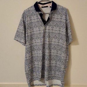 Greyson Polo Shirt Large Blue Navy White Floral Wolf